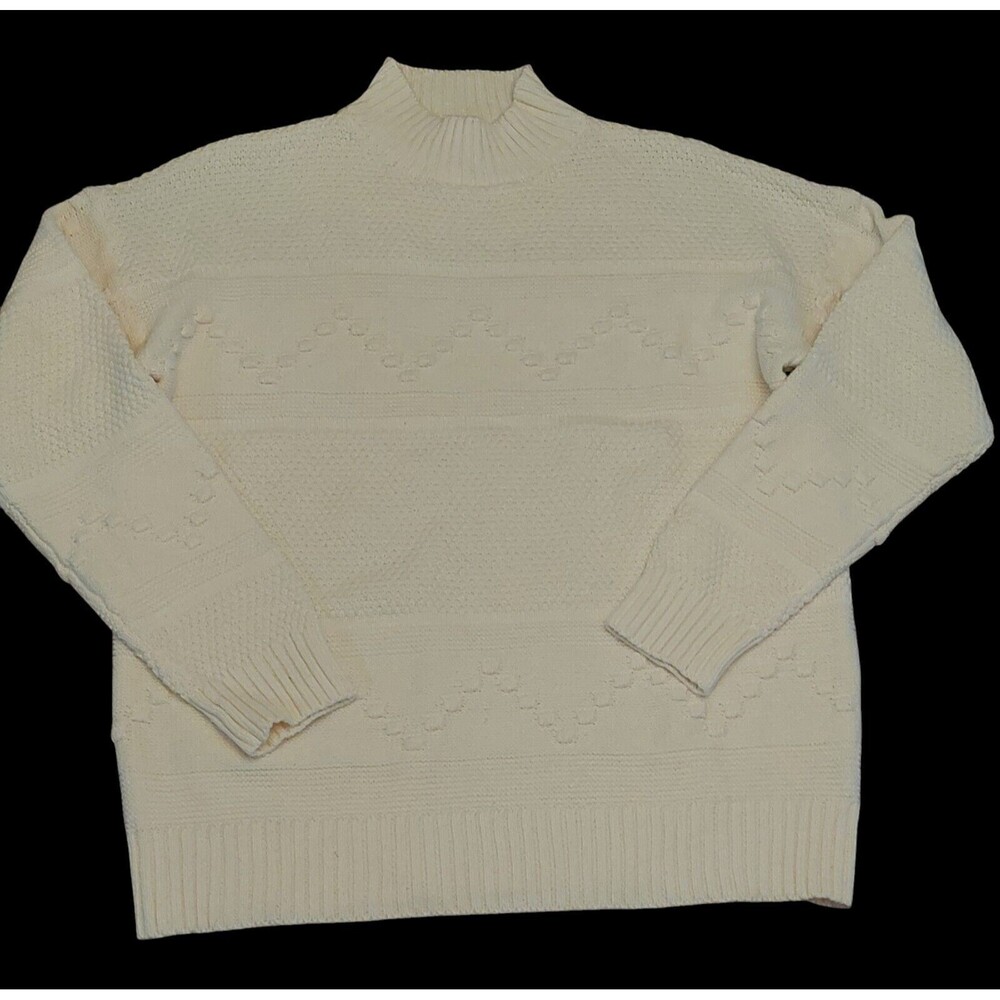 Pink Clover Pullover Cable-knit Cream Turtleneck Cotton Sweater Sz L